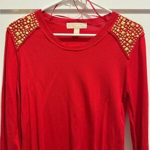 Michael Kors Red Studded Shoulder Top